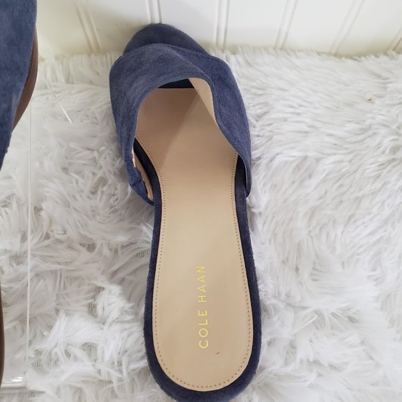 Cole Haan Women's Mules Sz 9B Block Heel Blue Suede Slip On Style - Picture 7 of 9